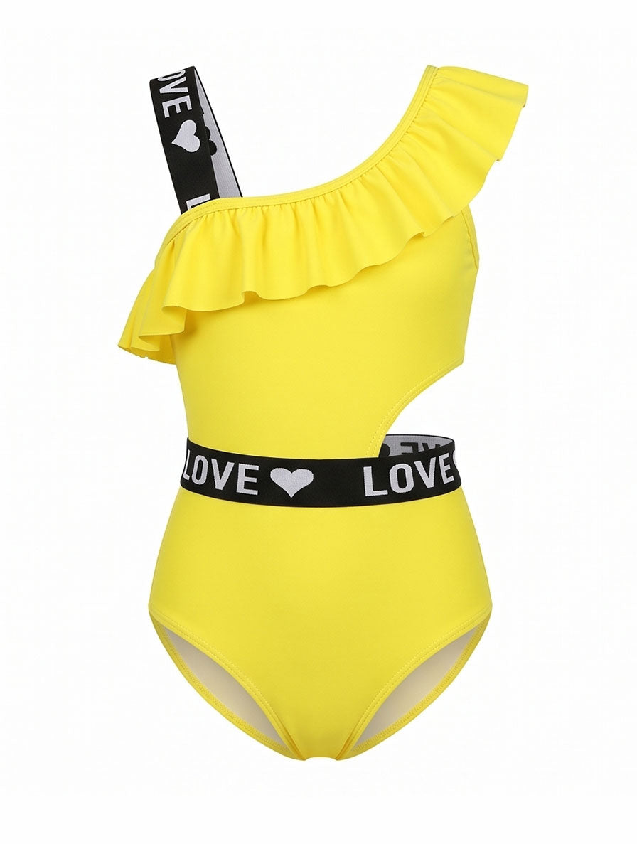 Girls' Yellow Ruffle Swimsuit
