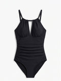 Black Ruched Halter Swimsuit