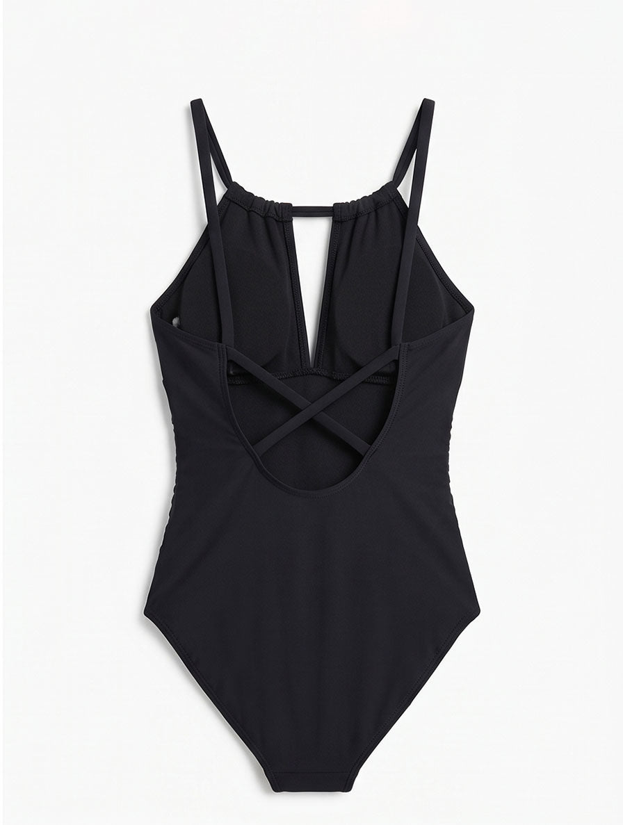 Black Ruched Halter Swimsuit