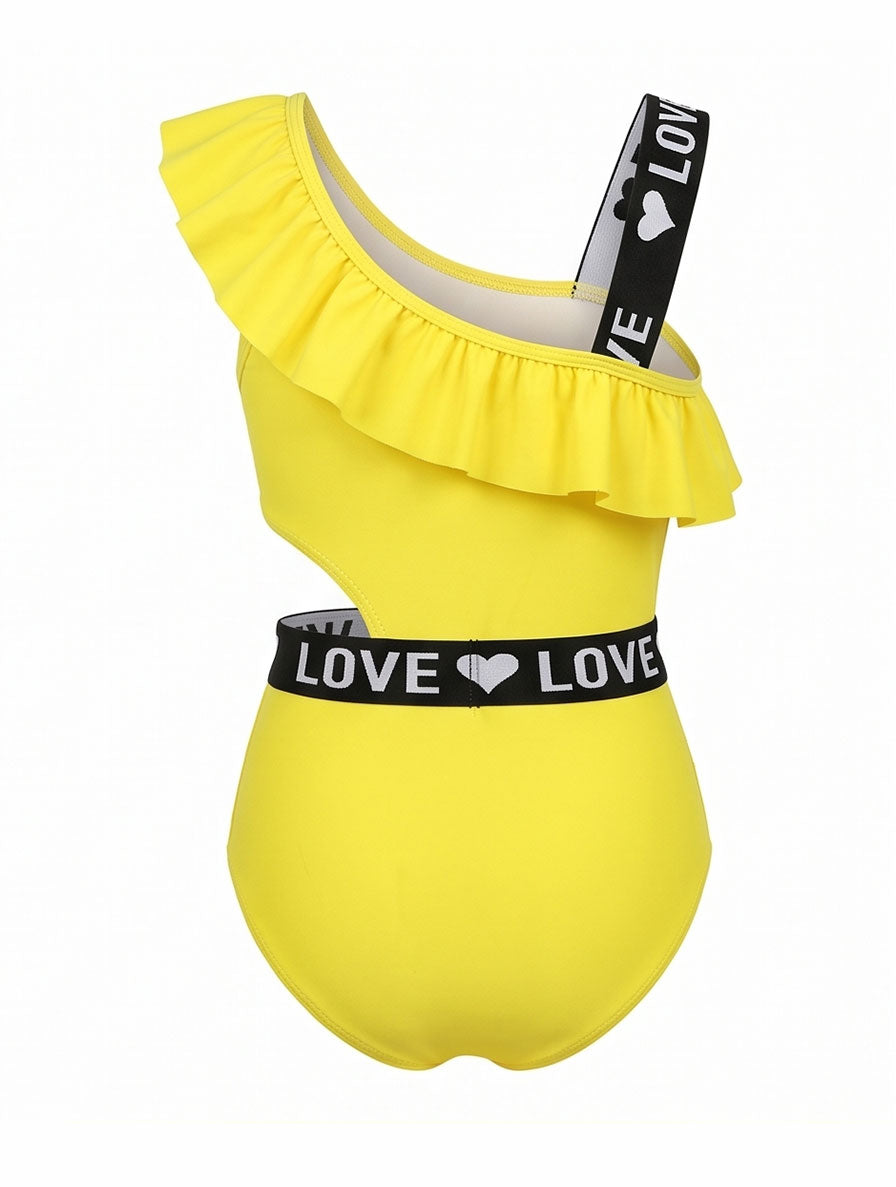 Girls' Yellow Ruffle Swimsuit