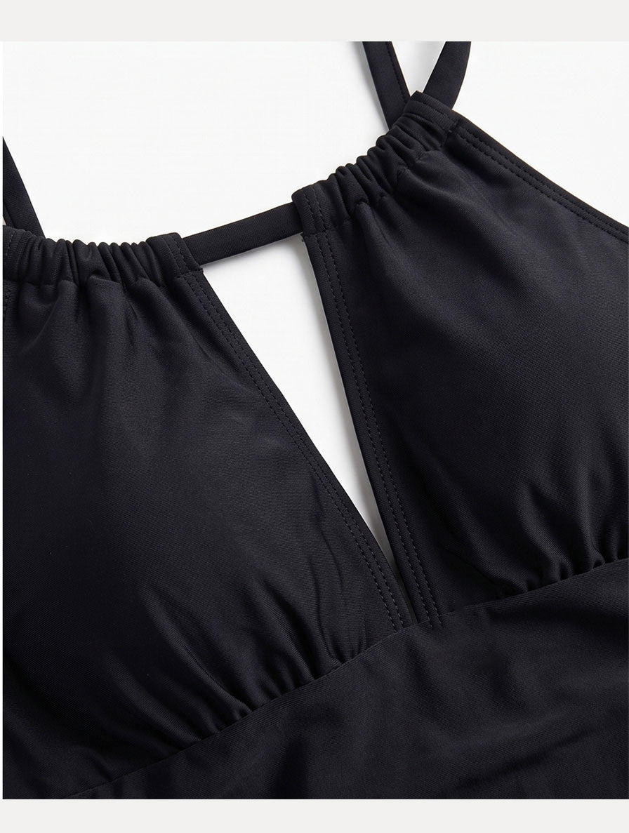 Black Ruched Halter Swimsuit