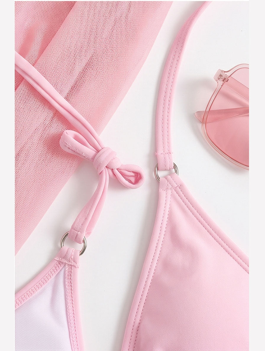 Pink Halter Bikini Sarong Set