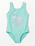 Girls' Green Unicorn Swimsuit