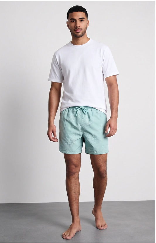 Pale Green with Pattern Swim Shorts