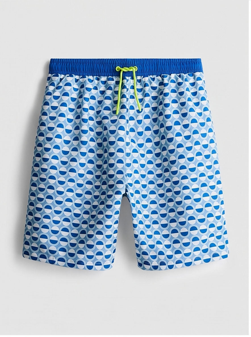Blue Geometric Swim Shorts