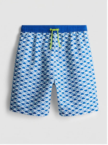 Blue Geometric Swim Shorts