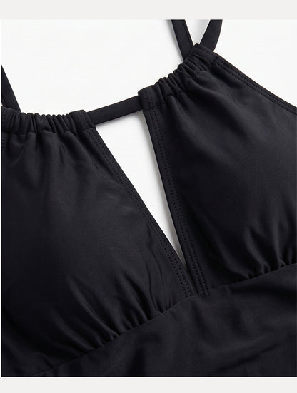 Black Ruched Halter Swimsuit