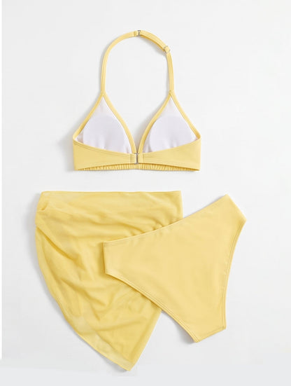 Yellow Halter Bikini & Sarong Set