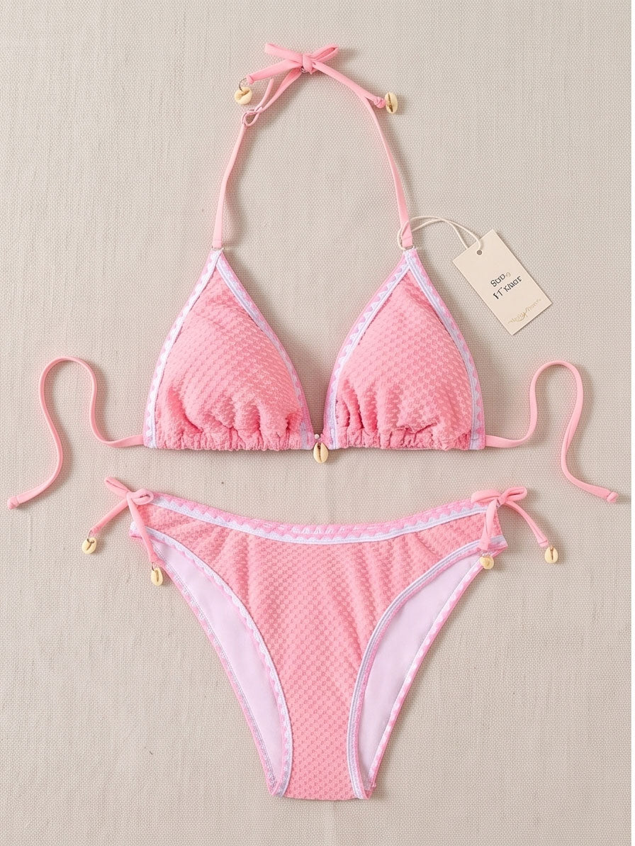 Pink Shell-Trim Bikini
