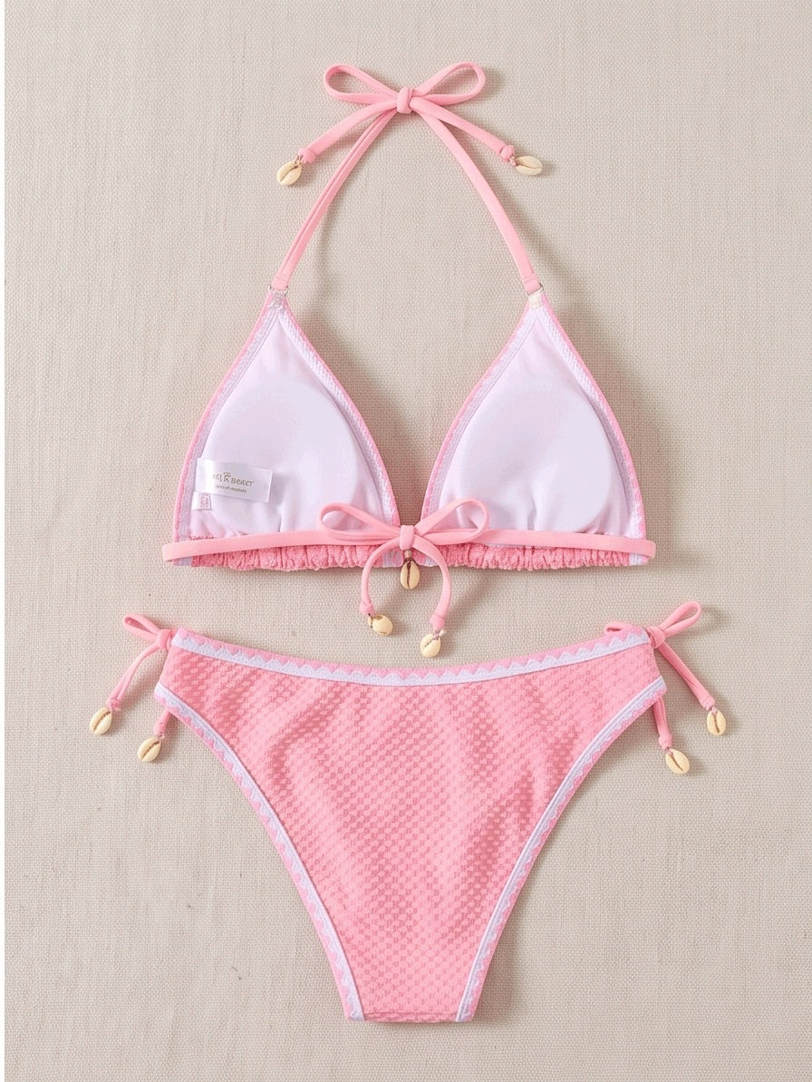 Pink Shell-Trim Bikini