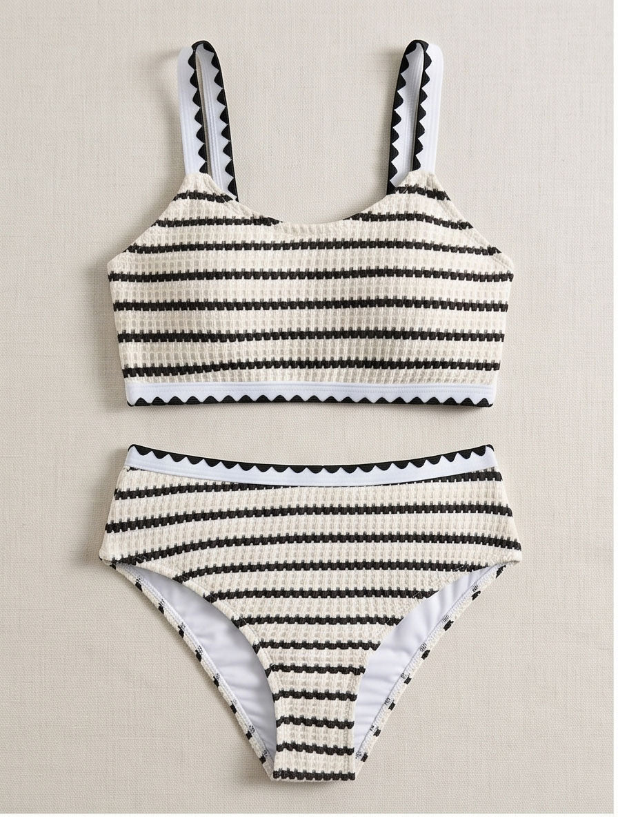 Black & White Striped Swimsuit