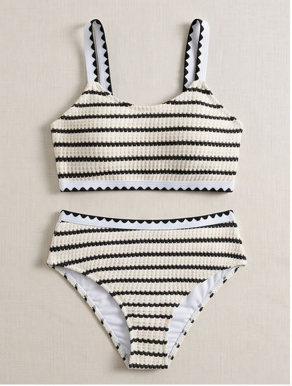 Black & White Striped Swimsuit