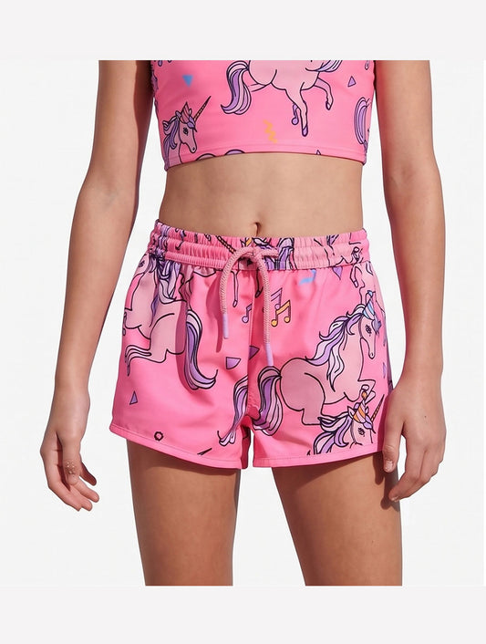 Girls' Pink Unicorn Swim Shorts