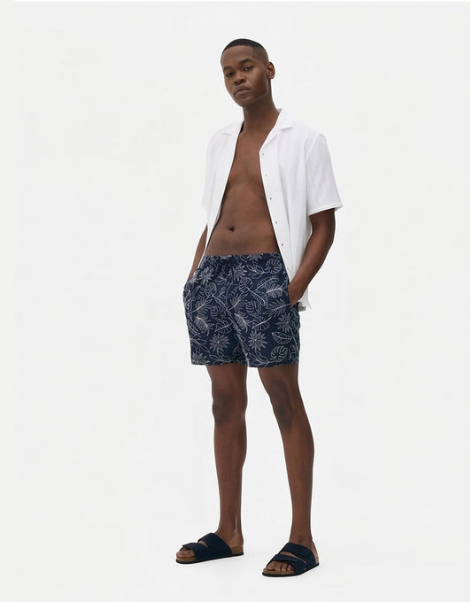 Navy Leaf Swim Shorts