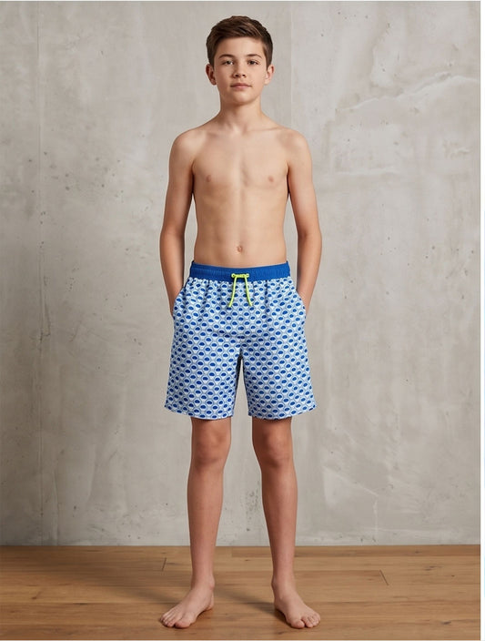 Blue Geometric Swim Shorts