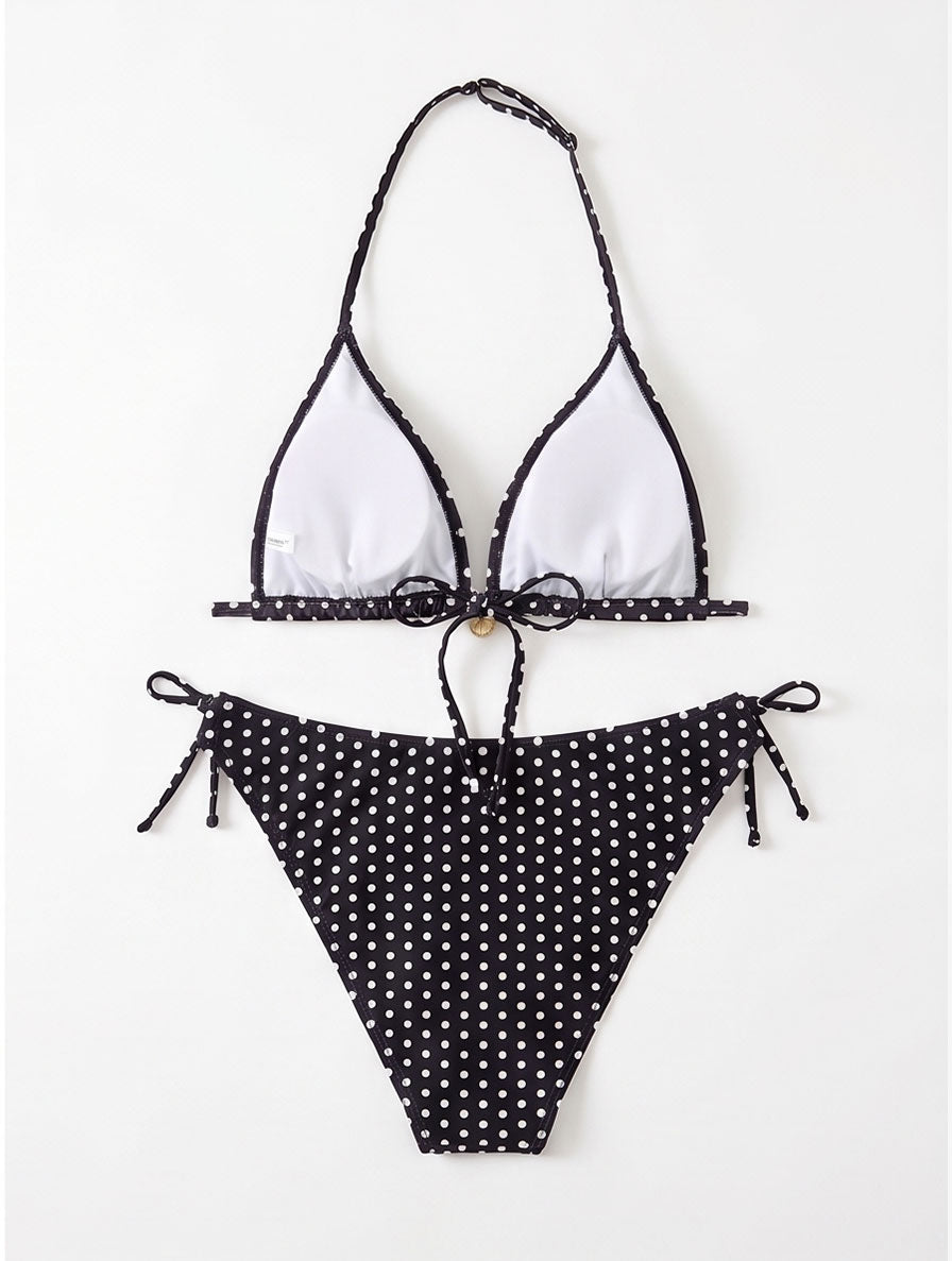 Title: Classic Polka Dot Halter Bikini