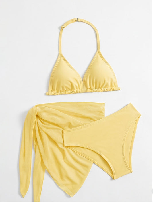 Yellow Halter Bikini & Sarong Set
