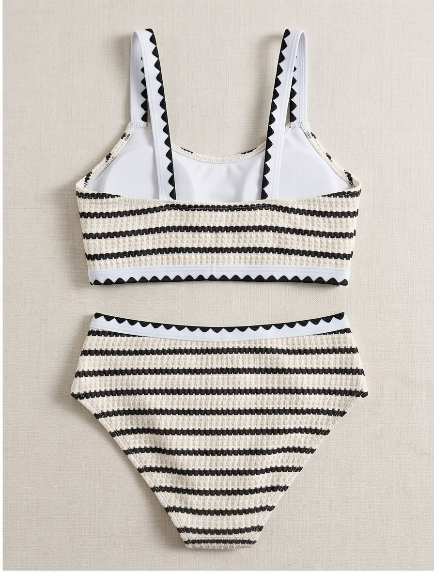 Black & White Striped Swimsuit