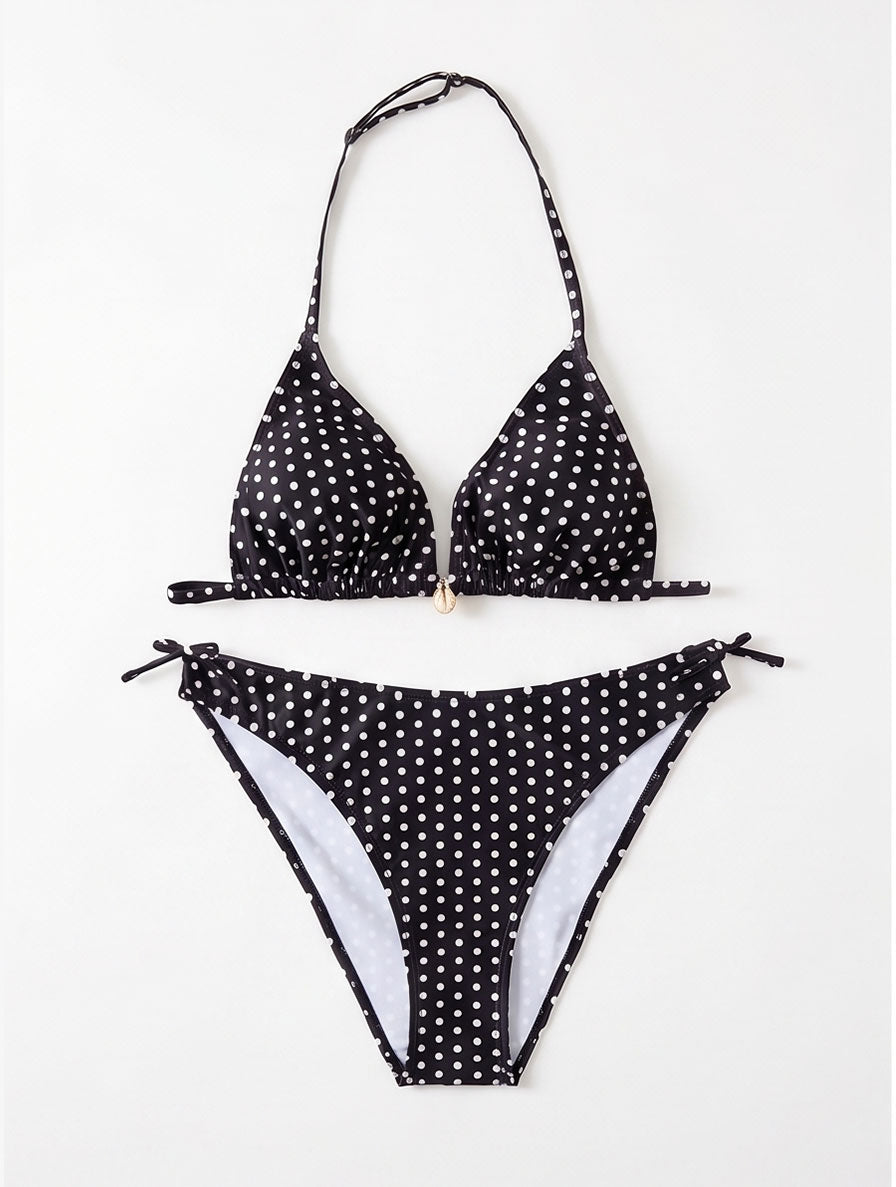 Title: Classic Polka Dot Halter Bikini