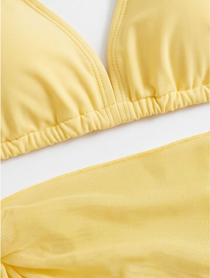 Yellow Halter Bikini & Sarong Set